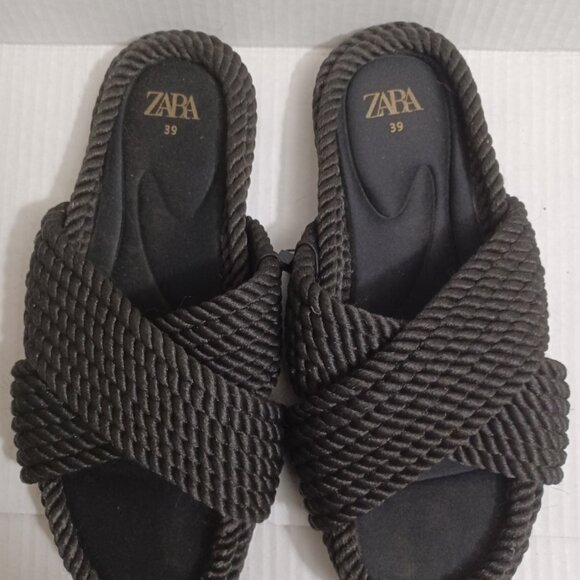 ZARA ROPE SLIDE SANDALS BLACK SIZE 39 - Picture 4 of 12